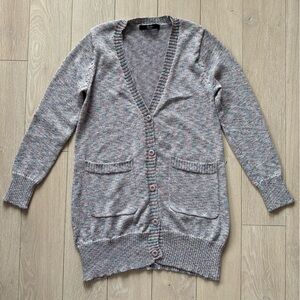 Another Edition Japanese Brand Linen Cotton Blend Cardigan in Blue Purple & Gray